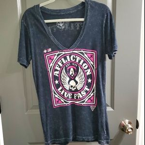 Gray Affliction V-Neck Tee-Shirt Size L